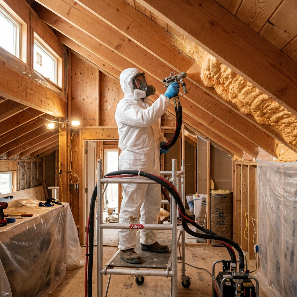 Professional spray foam insulation being applied