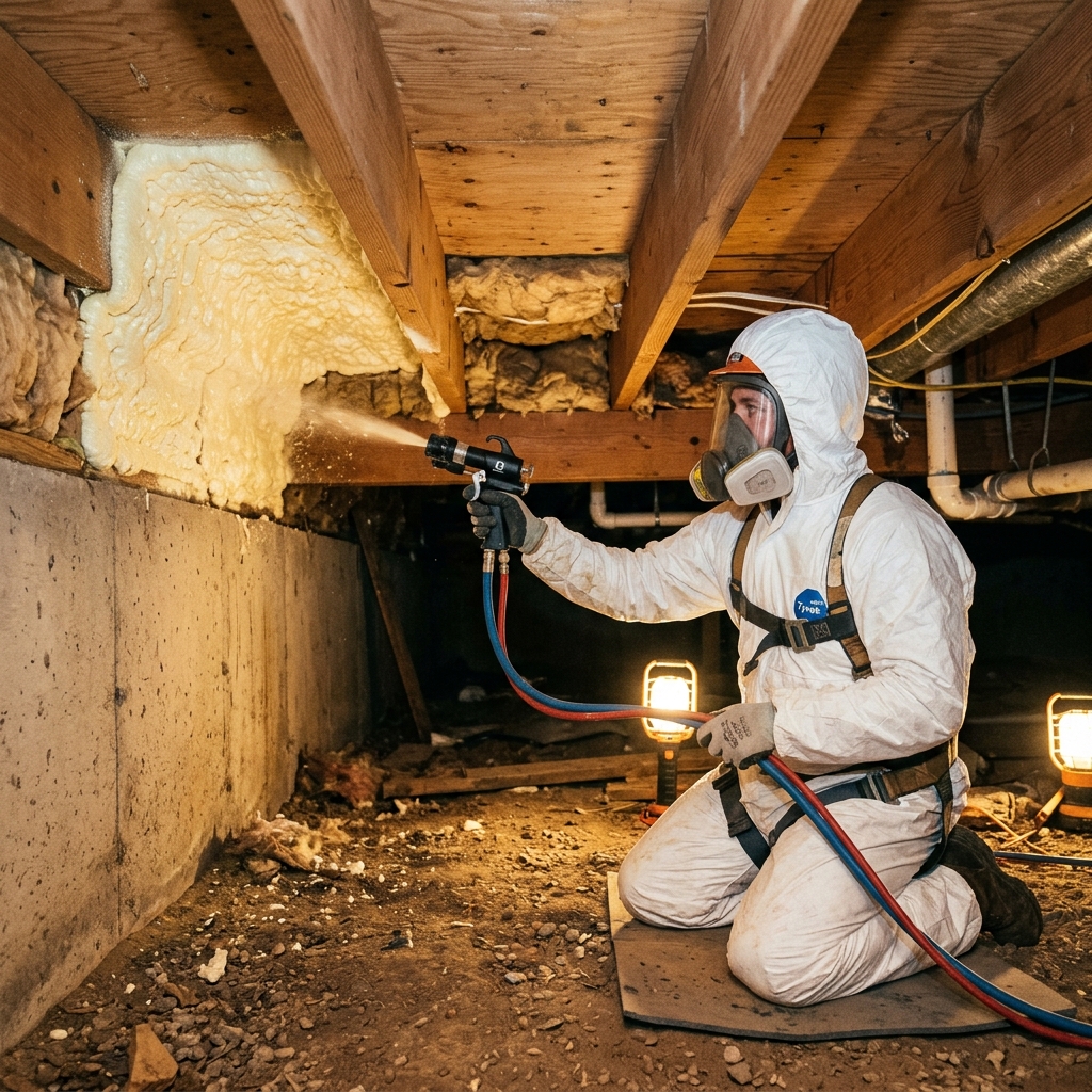Underfloor spray foam insulation